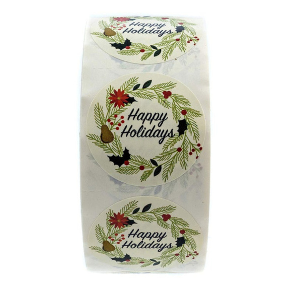 1000 wafer Christmas wreath Happy Holidays sticker - Picture 7 of 7